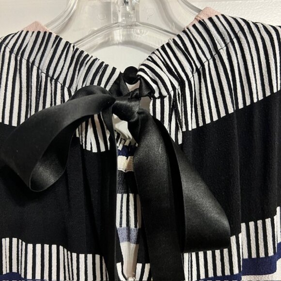 Kate Spade Black & White Striped Sleeveless Midi Dress with Satin Bow – Size 4 - Picture 6 of 8